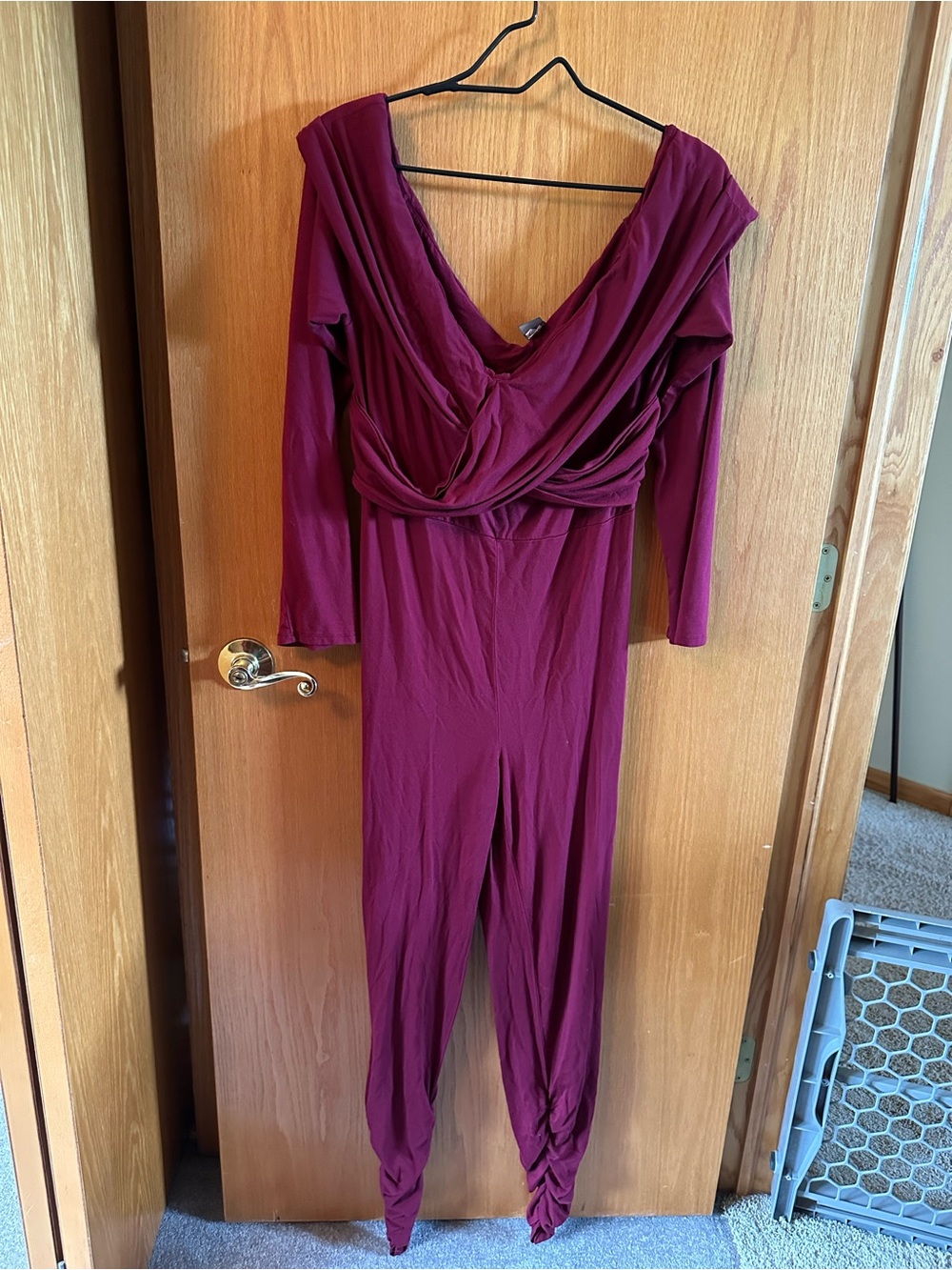 Plum Draped Long Sleeve Jumpsuit